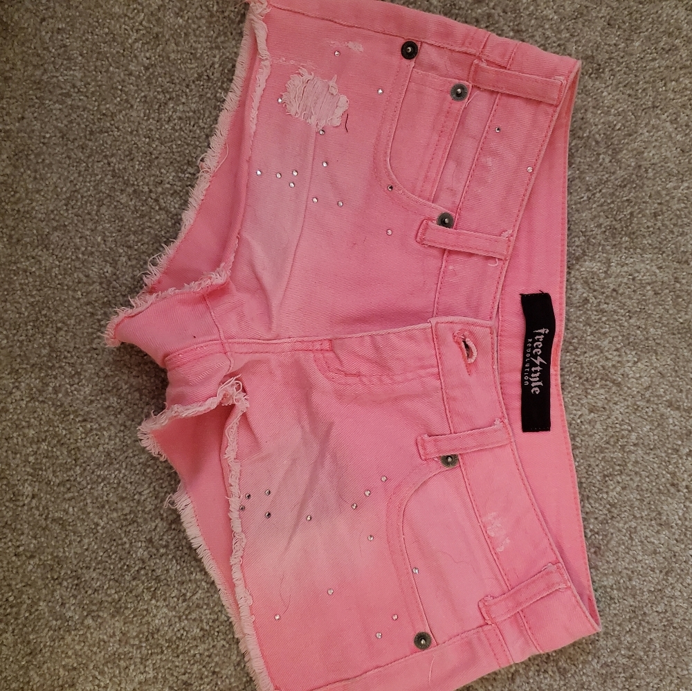 Pink denim shorts